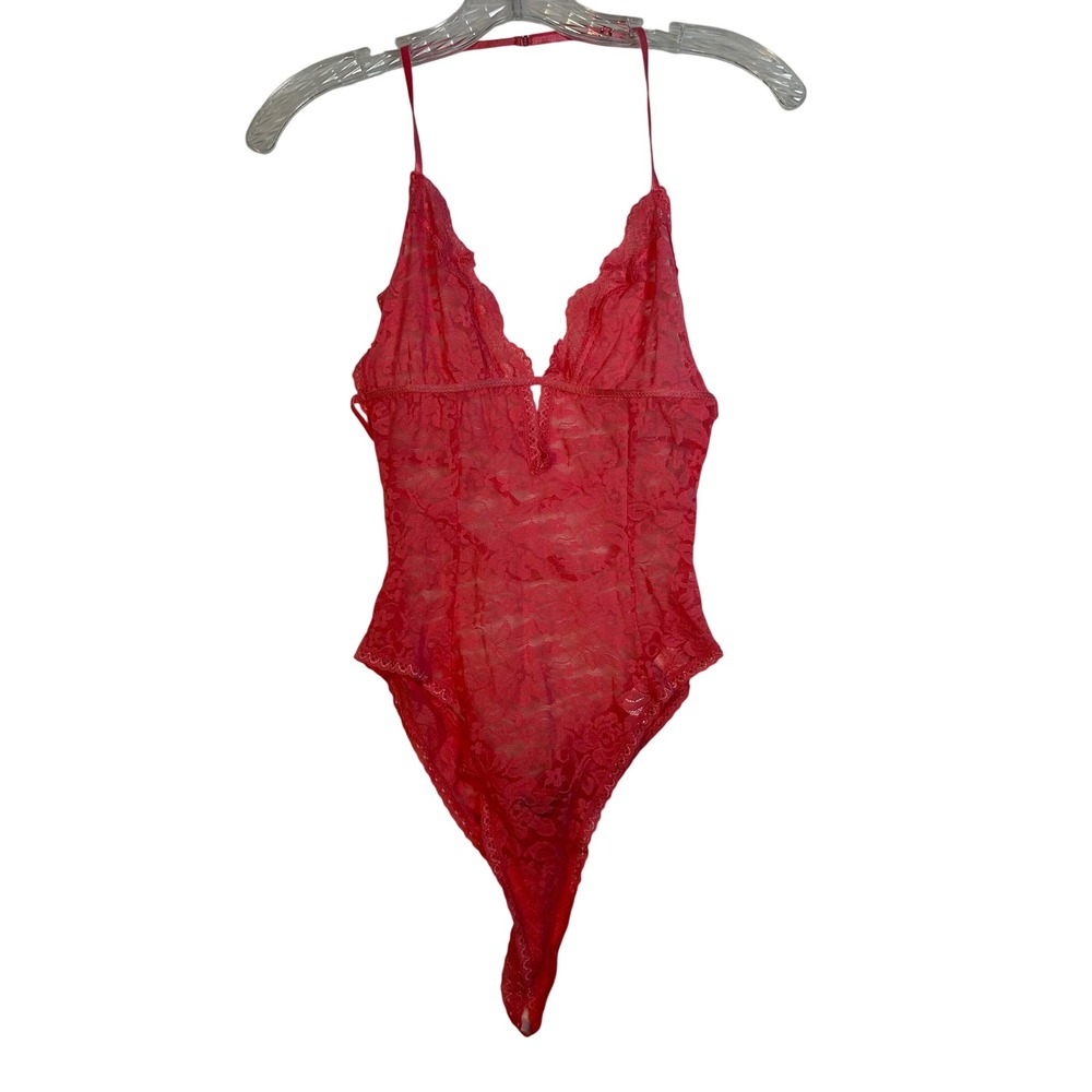 In Bloom by Jonquil Pink Lace Halter Thong Bodysuit Teddy Lingerie S P